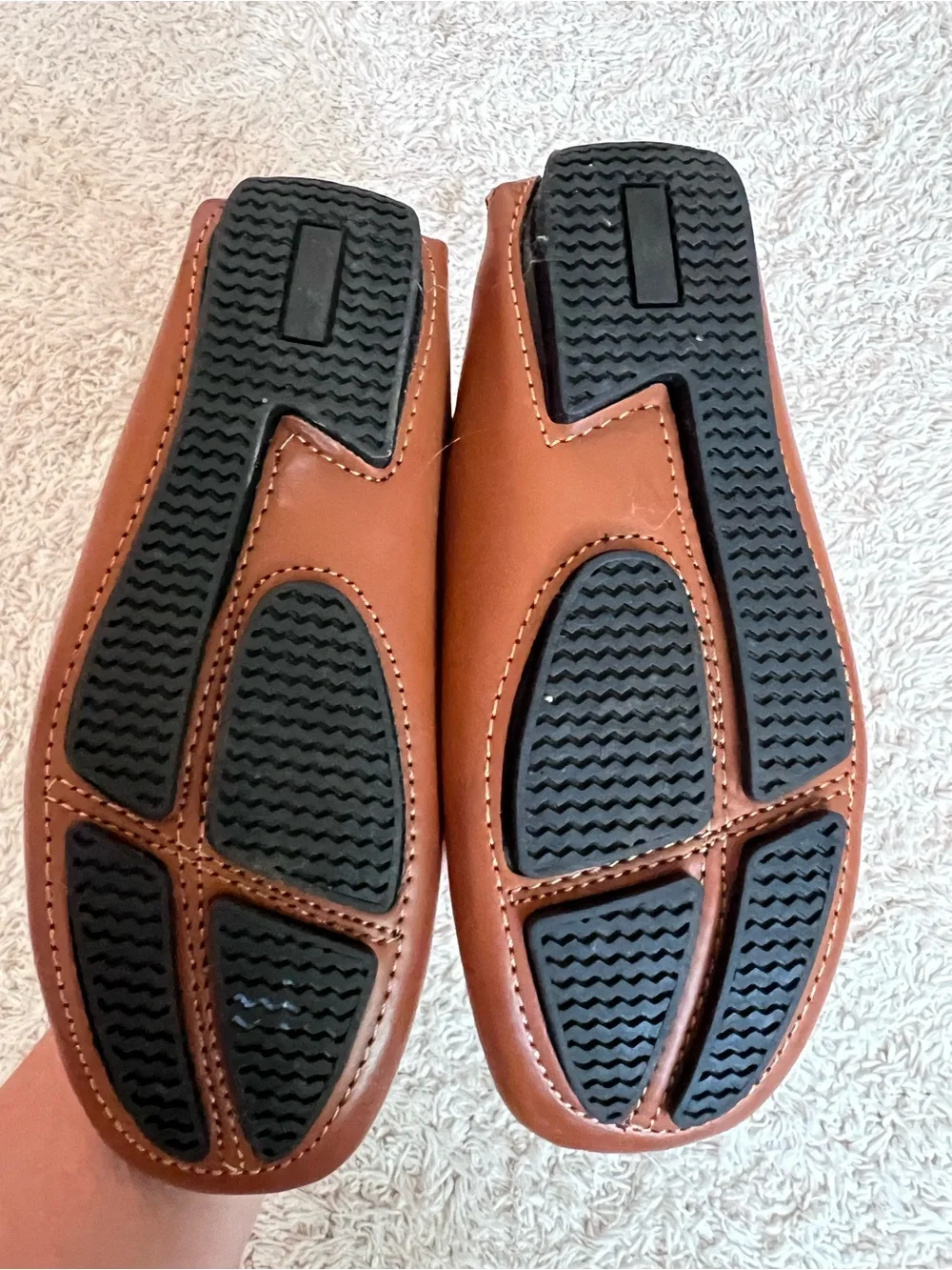 Bruno Magli Kids Tan Leather Loafers with Red & Navy Trim
